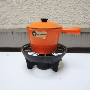 Ancien Service à Fondue Le Creuset en Fonte Orange