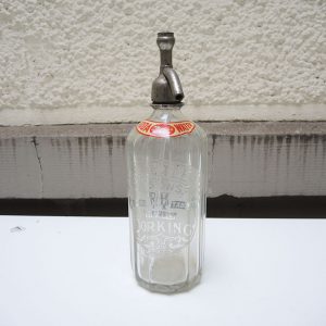 Ancien Siphon en Verre Turquoise Transparent R Butler Dorking