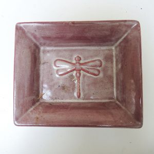 Ancien Vide Poche en Céramique Mauve Décor Libellule