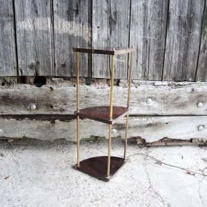Ancienne Etagère d'Angle en Laiton & Bois Verni