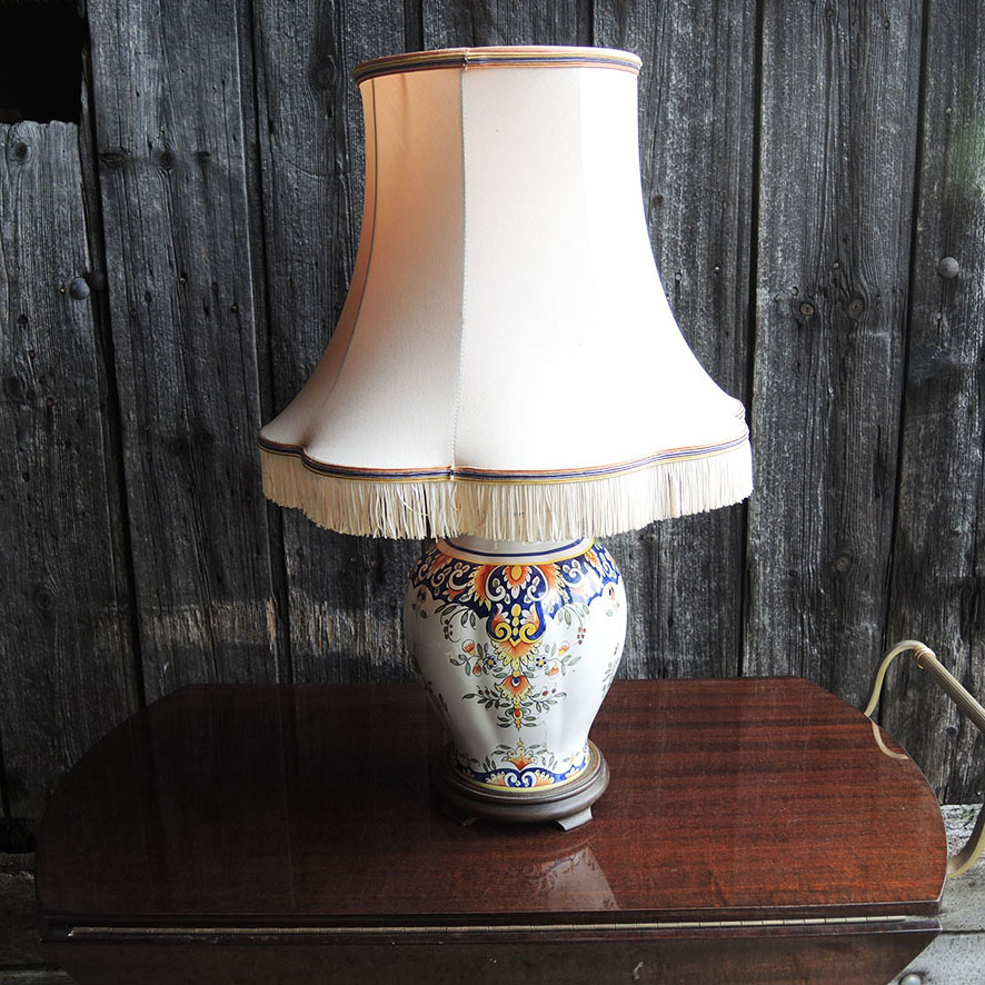 lampe-faience-rouen-vintage Ancienne Lampe en Faïence Vieux Rouen