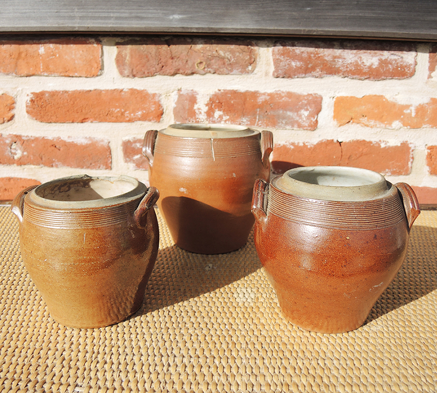 pots-gres-vintage 3 Anciens Pots en Grès H 11,5-12,5-14,5 cm