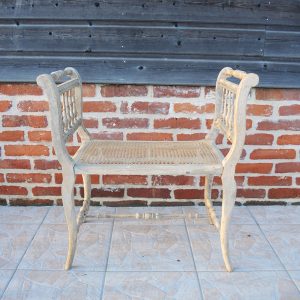 Ancien Banc de Piano Napoléon III en Bois & Cannage