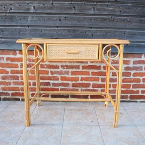 Ancien Bureau Coiffeuse en Bambou & Osier
