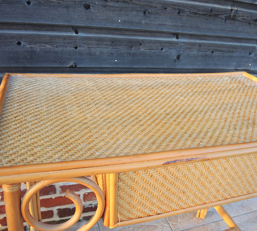 Ancien Bureau Coiffeuse en Bambou & Osier (2)