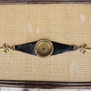 Ancien Cendrier d'Accoudoir Fleur de Lys en Cuir & Laiton