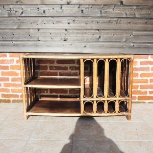 Ancien Grand Meuble Hifi à Vinyles en Rotin