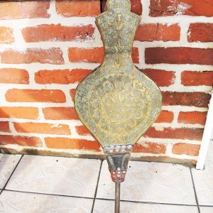 Ancien Grand Soufflet en Bois & Laiton Repoussé