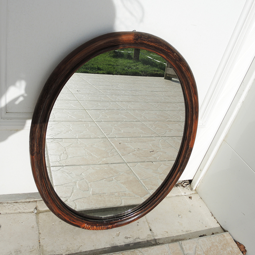 Ancien Miroir Oval en Rotin (2)