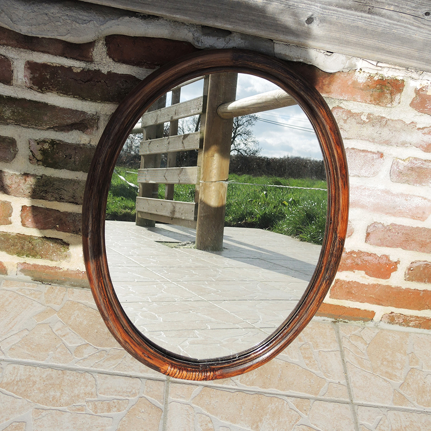 Ancien Miroir Oval en Rotin (3)