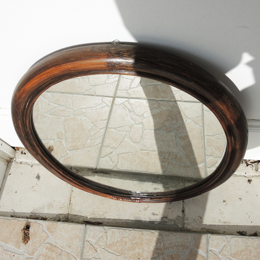 Ancien Miroir Oval en Rotin (5)