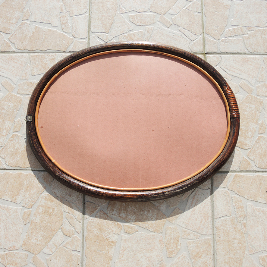 Ancien Miroir Oval en Rotin (6)