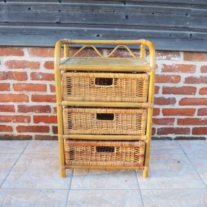 Ancienne Commode 3 Tiroirs en Bambou & Osier