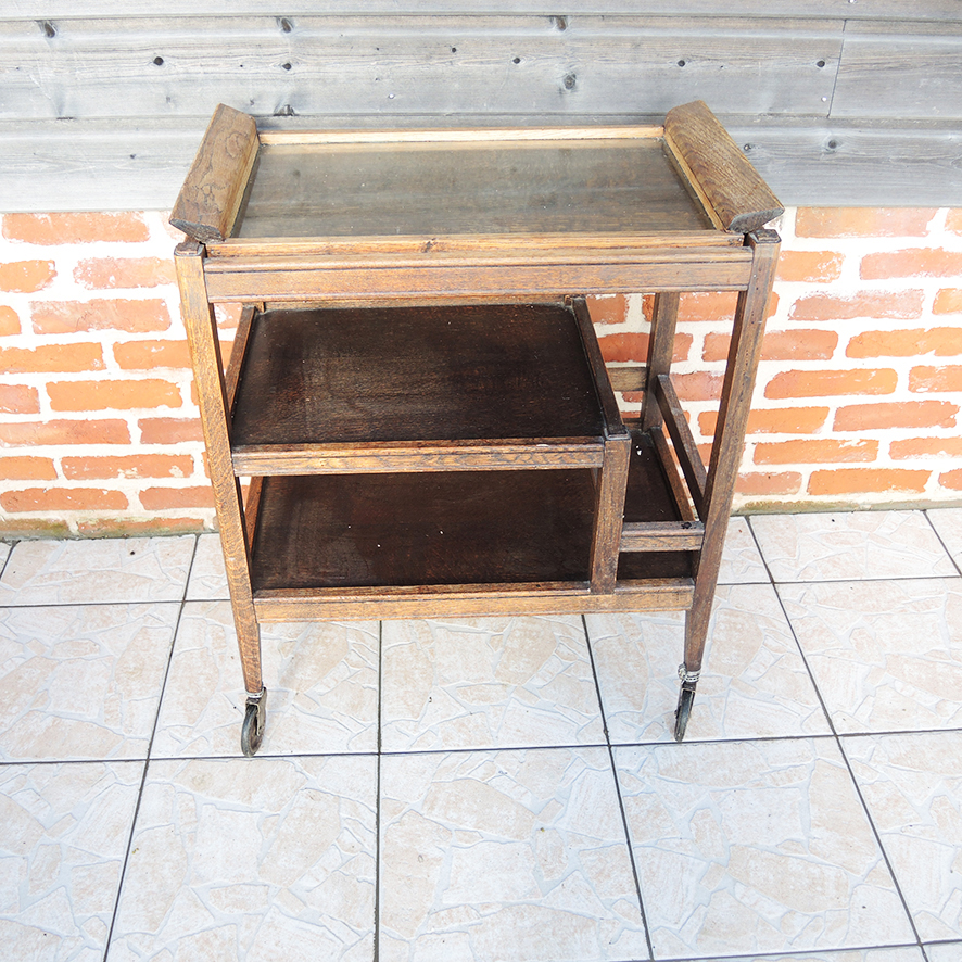 Ancienne Desserte en Bois Art Déco avec Plateau Amovible (2)