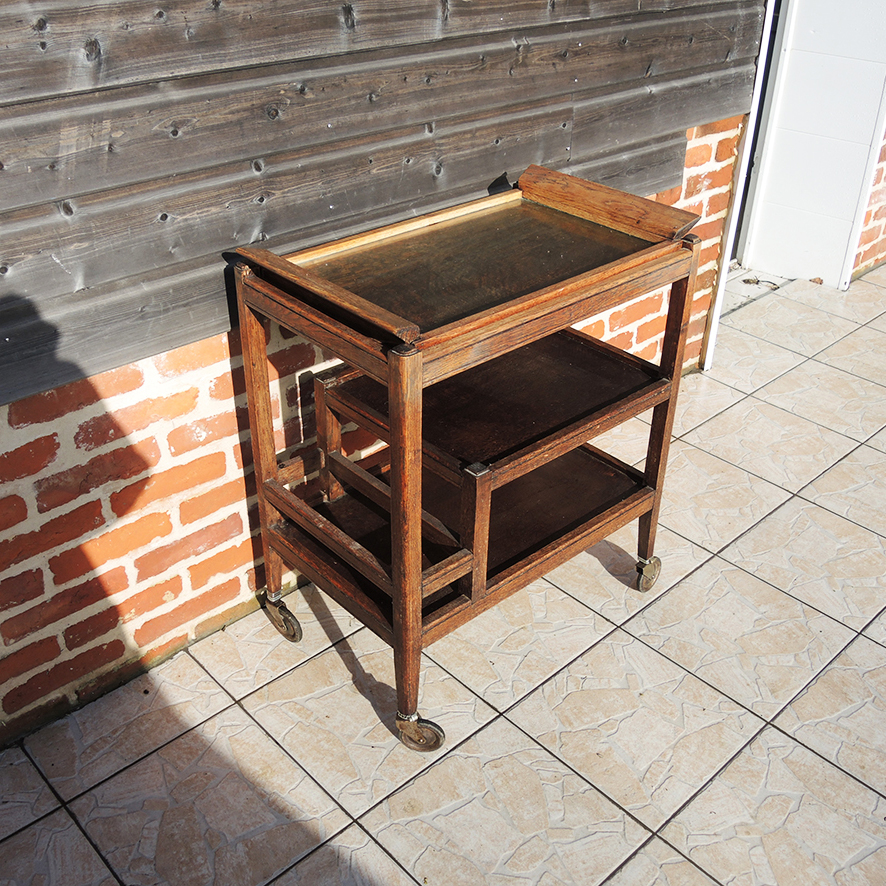 Ancienne Desserte en Bois Art Déco avec Plateau Amovible (4)