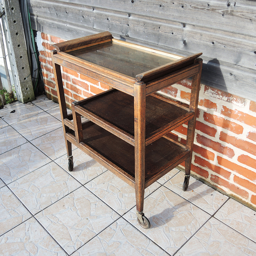 Ancienne Desserte en Bois Art Déco avec Plateau Amovible (5)