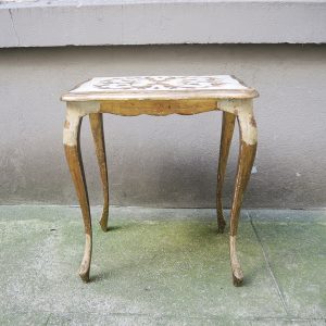Ancienne Table d'Appoint Florentine en Bois Blanc & Doré