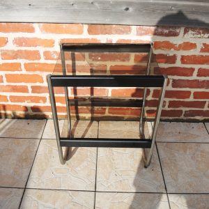 Ancienne Table d'Appoint en Chrome & Verre Fumé