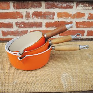 3 Anciennes Casseroles Le Creuset en Fonte Emaillé Orange