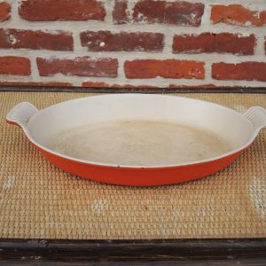 Ancien Plat à Four Oval Le Creuset en Fonte Emaillée Orange