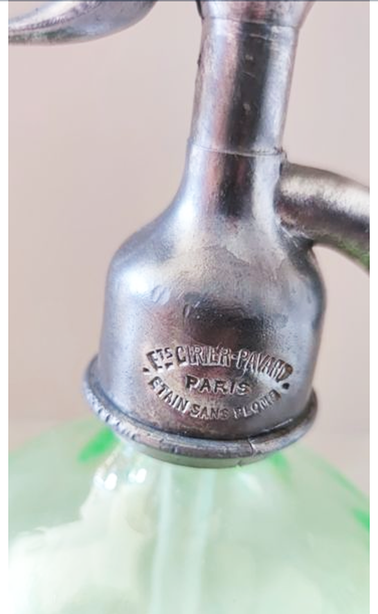 Ancien Siphon en Verre Vert Monin & Gillet Moulins (6)