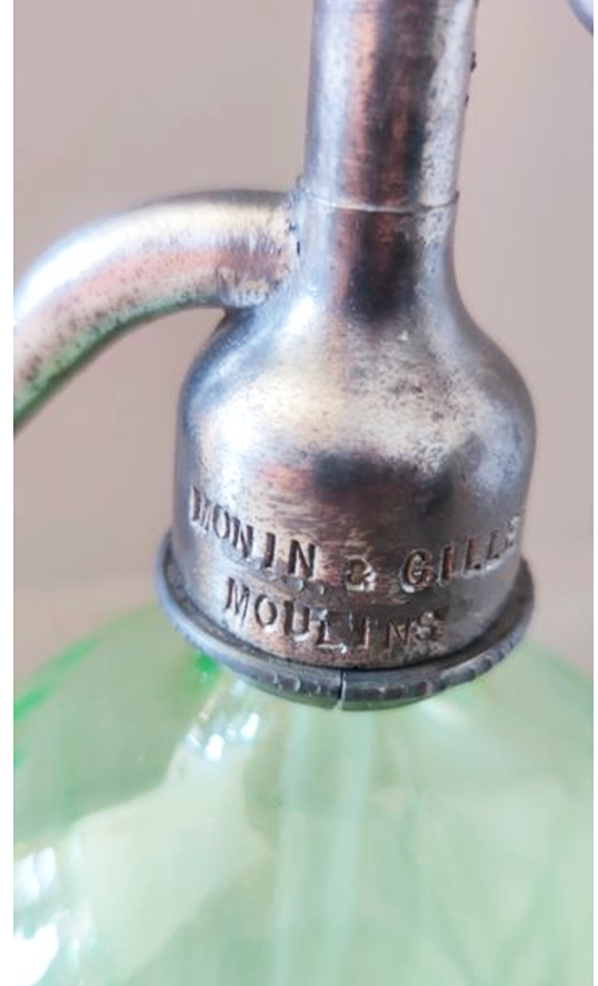 Ancien Siphon en Verre Vert Monin & Gillet Moulins (7)