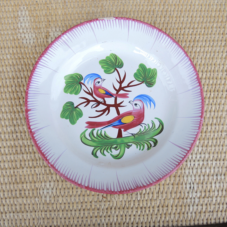 assiette-decorative-ceramique-vintage Ancienne Assiette Décorative en Céramique 2 Oiseaux dans l'Arbre