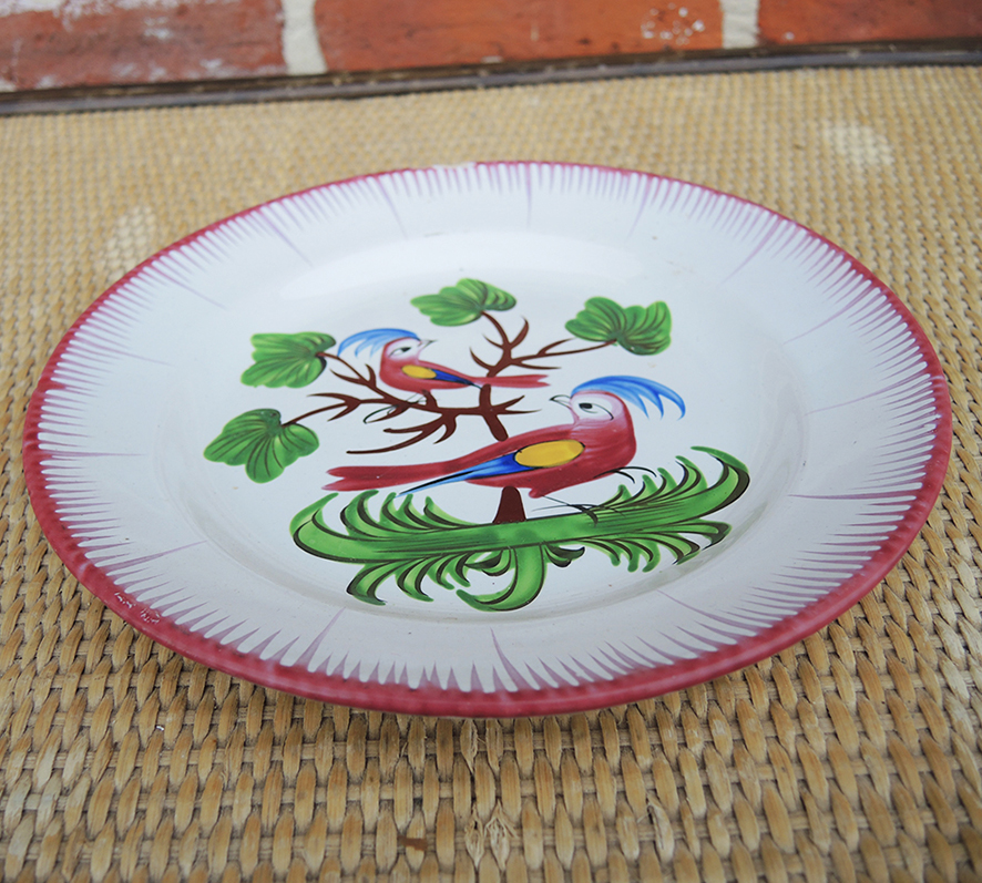 Ancienne Assiette Décorative en Céramique 2 Oiseaux dans l'Arbre (3)