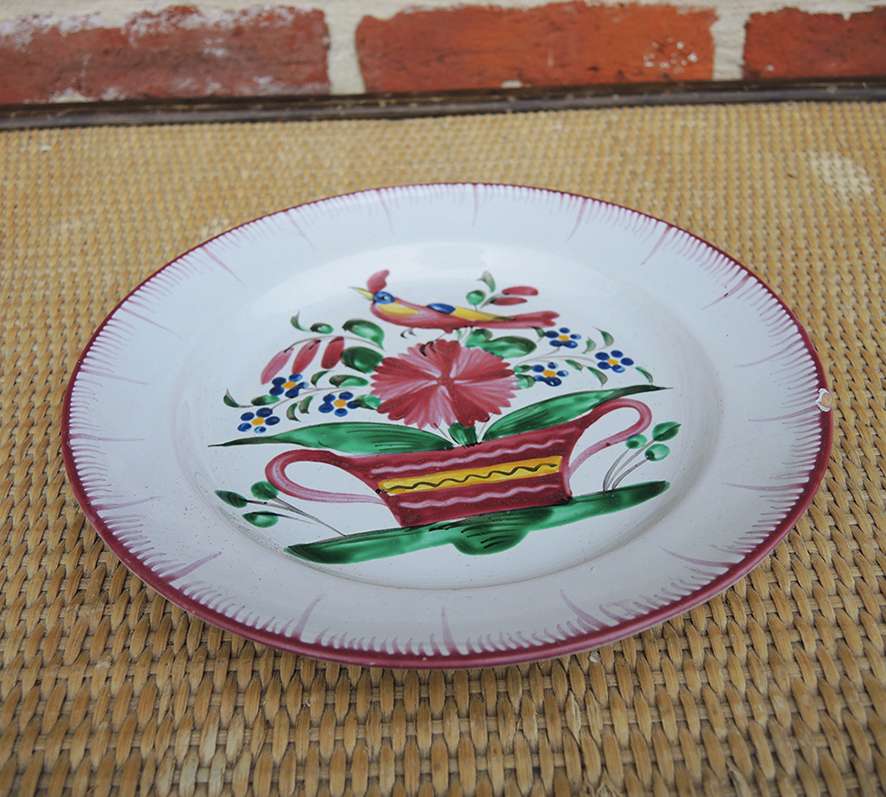 assiette-decorative-ceramique-oiseau Ancienne Assiette Décorative en Céramique Oiseau & Vase Fleuri