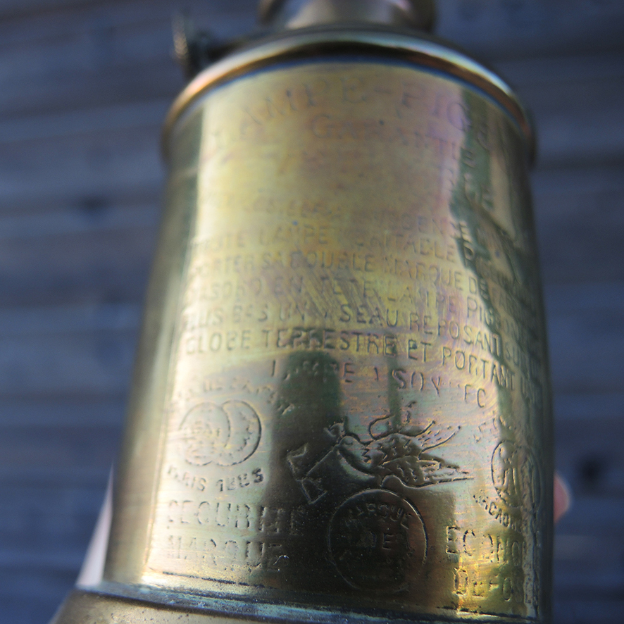 Ancienne Lampe Pigeon Cylindrique en Laiton & Verre (3)