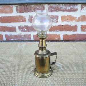 Ancienne Lampe Pigeon Cylindrique en Laiton & Verre