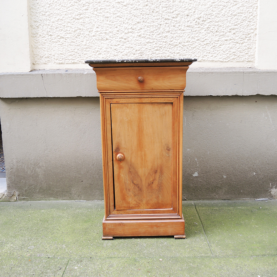 table-chevet-louis-philippe-vintage Ancienne Table de Chevet de Style Louis Philippe en Bois & Marbre