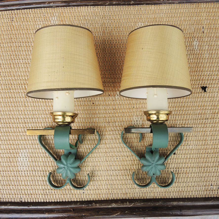 2 Anciennes Appliques en Laiton & Fer Forgé Peint (1)