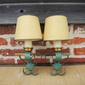 2 Anciennes Appliques en Laiton & Fer Forgé Peint