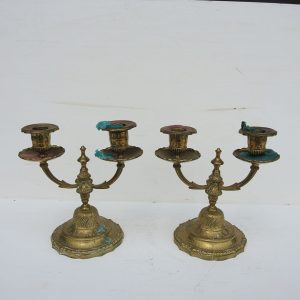 2 Anciens Candélabres à 2-Branches de Style Louis XVI en Laiton