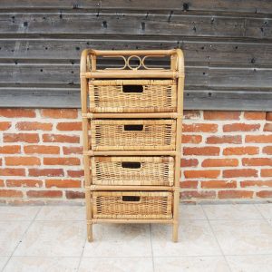 Ancien Chiffonnier 4-Tiroirs en Bambou & Osier