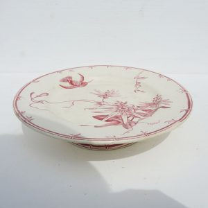 Ancien Plat à Tarte sur Pied en Céramique Gien – Decor Oiseaux Mouches