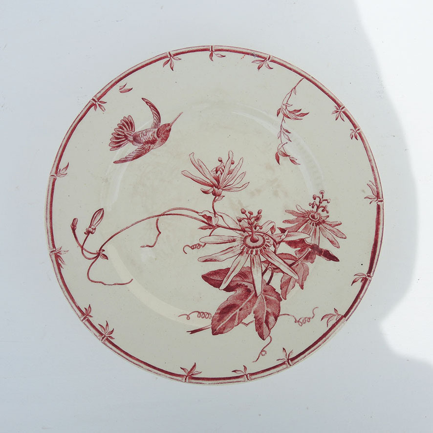 Ancien Plat à Tarte sur Pied Gien - Oiseaux Mouches