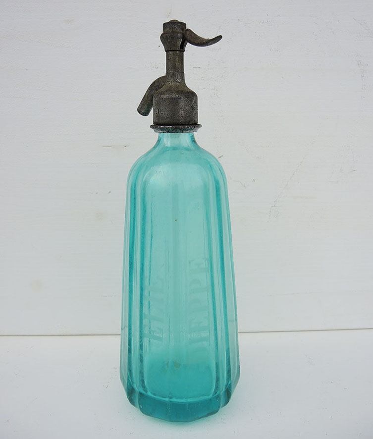 siphon-verre-turquoise-dieppe-vintage Ancien Siphon en Verre Turquoise - Elie - Dieppe