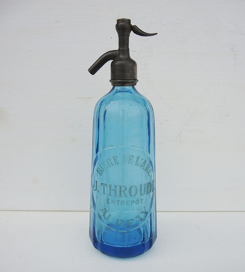 siphon-verre-turquoise-auffay-vintage Ancien Siphon en Verre Turquoise - J. Throude - Auffay