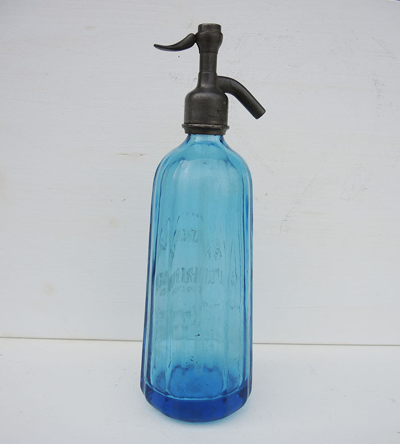 Ancien Siphon en Verre Turquoise - J. Throude - Auffay (2)