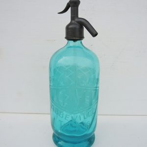 Ancien Siphon en Verre Turquoise - Paul Mottay - Abbeville