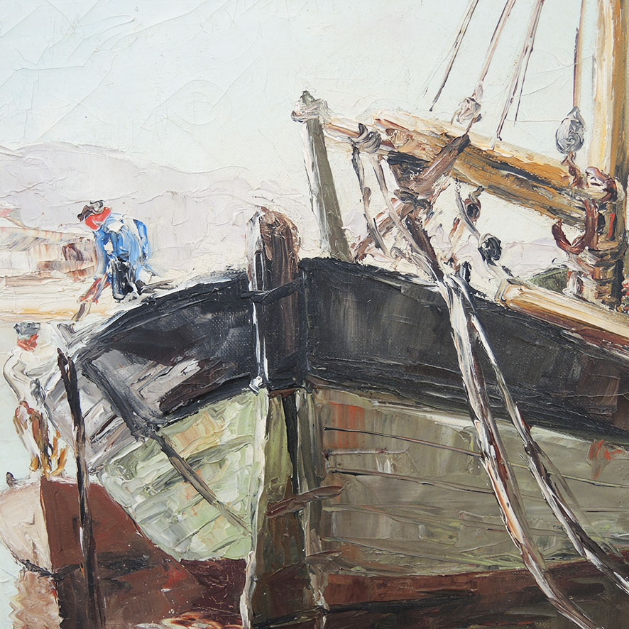 Ancien Tableau Huile sur Toile Signé - Barque de Pêche - H Franconi (2)