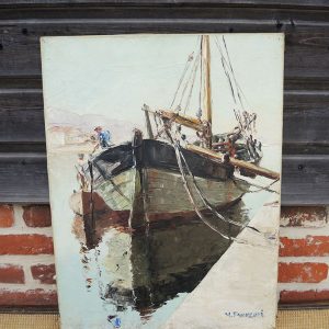 Ancien Tableau Huile sur Toile Signé - Barque de Pêche - H Franconi