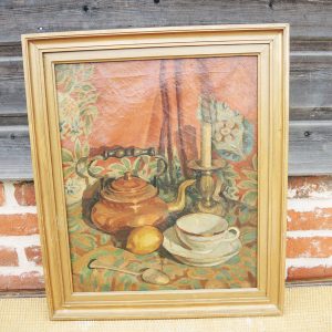 Ancien Tableau Nature Morte Signé & Encadré - Theiere & Citron
