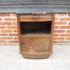 Ancienne Table de Chevet Art Déco en Bois & Marbre