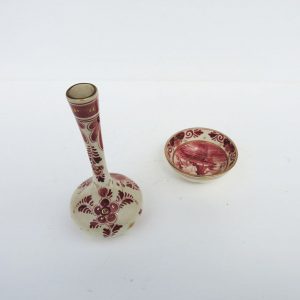 Anciens Vase & Coupelle en Faïence de Delft Rouge - Regina