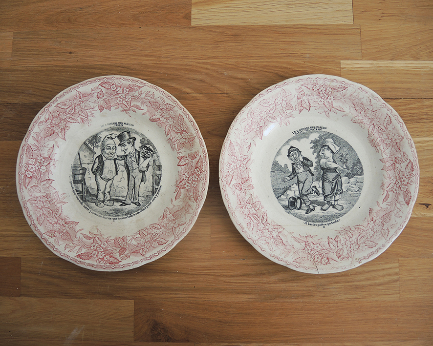 2 Anciennes Assiettes Parlantes Gien - Le Langage des Fleurs
