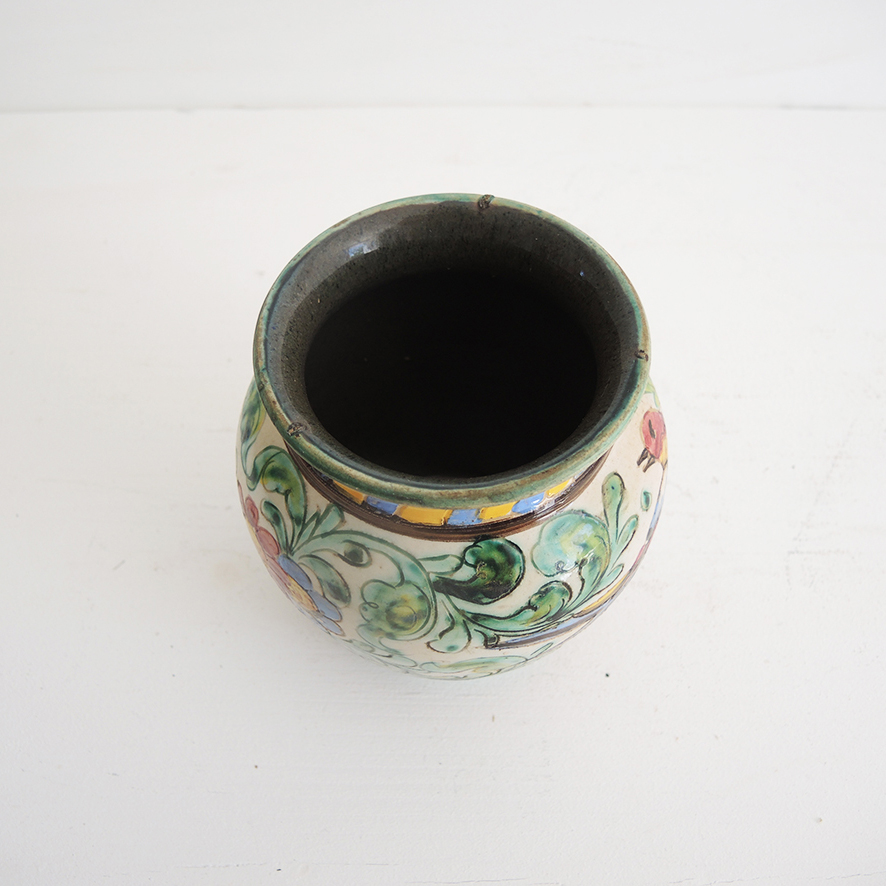 Ancien Petit Vase en Céramique Italienne - Décor Oiseaux - Image 4