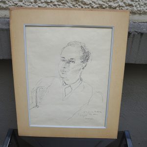 Ancien Portrait d'Homme au Stylo Signé
